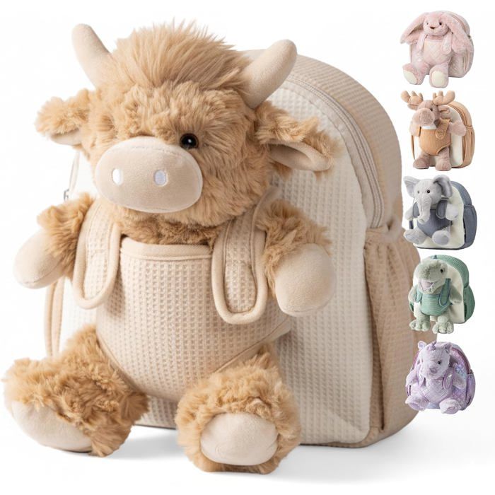 Sac à dos enfant en peluche douce - Peluche amovible Logan - Bretelles réglables et rembourrées