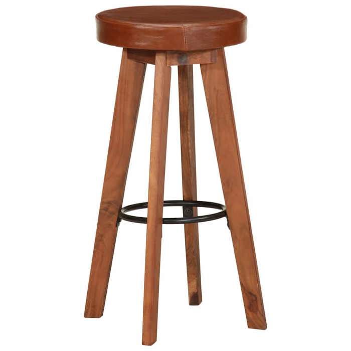 Tabourets îlot cuisine - vidaXL - CHIC - Chaises de bar lot de 2 - cuir véritable et bois dacacia solide 14.3 kg[491605]