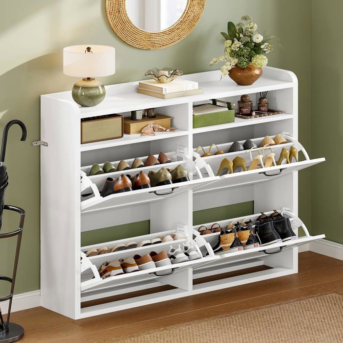 Meuble Chaussure Entree Étroit 105 cm – Armoire à Chaussures 4 Ptes Rabattables avec Étagères Réglables Rangem MEUBLE A CHAUSSURES