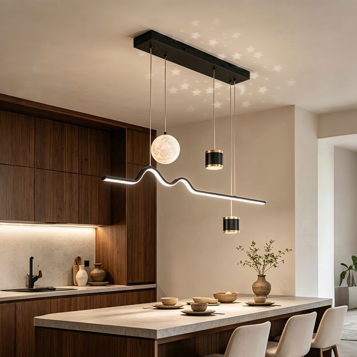 4Lampes Suspension Luminaire LED dÉclairage Intérieur Moderne Noir 100cm 45W Télécommandable Salon Chambre Cuisine Salle à Manger