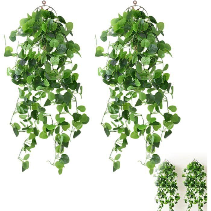 Plantes artificielles tombantes vertes - Lot de 2 - 22 x 32 x 2 8 cm - Feuillage dense - Aspect réaliste