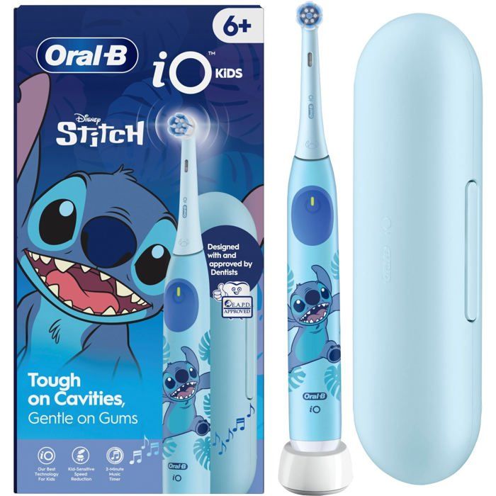 Brosse à dents électrique pour enfants - ORAL-B - iO Kids Stitch - Étui de voyage - Batterie - Blanc/Bleu - 1 pièce