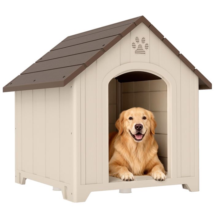 Niche pour chien extérieur - PawHut - en polypropylène imperméable - ventilé plancher surélevé - PP - 88 x 79 x 89 cm - beige