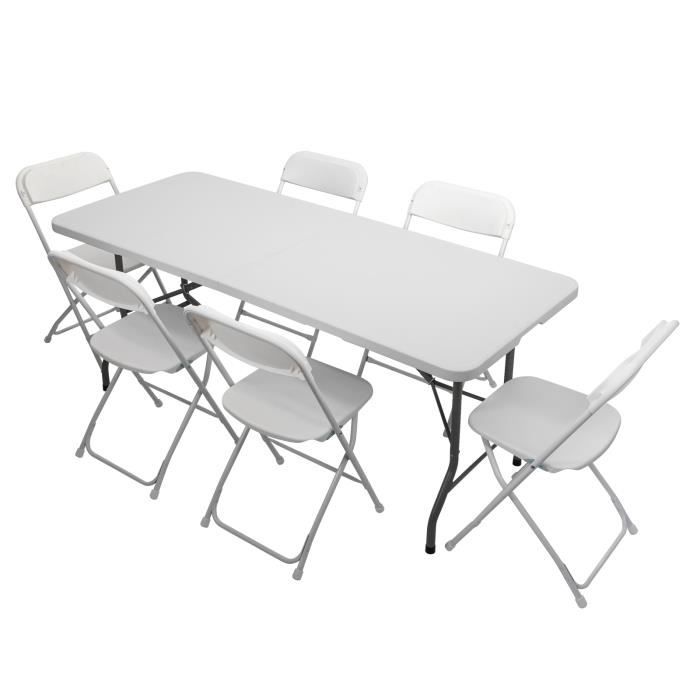 Ensemble table et chaises 1 x table + 6 x chaises pliable extérieur jardin fête conférence blanc Ensemble table et chaises 1 x table + 6 x chaises pliable extérieur jardin fête conférence blanc