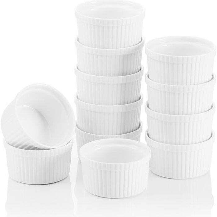 Ramekins Porcelaine MALACASA - Lot De 12, 11x11x5cm, Pour Crème Brûlée, Soufflés
