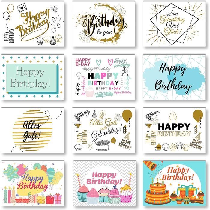 Lot De 12 Cartes D Anniversaire Avec Enveloppecartes Postales Happy Birthdaycartes D Anniversaire Pour Homme Femme Enfantcart 701 Cdiscount Beaux Arts Et Loisirs Creatifs