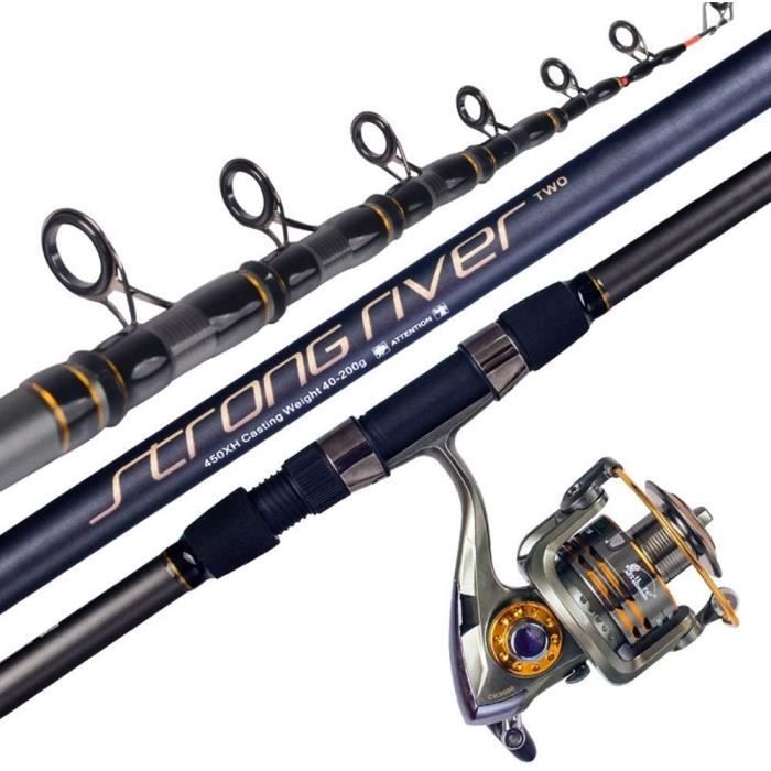 Canne à pêche télescopique 2,4 m, fibre de carbone, pour les voyages, l