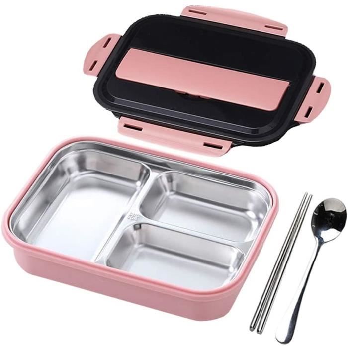 304 Boîte à Lunch 4 en 1 avec Couverts, Anti-Fuite Bento Box, Boîte à Bento L'acier Inoxydable