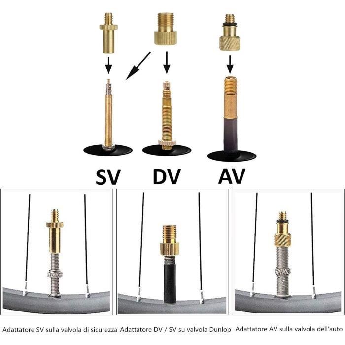 Embout Gonflage Pneu Velo HENMI Embout Pompe Velo Ensemble, Tous Les Adaptateurs Valve Vélo Embout De Pompe