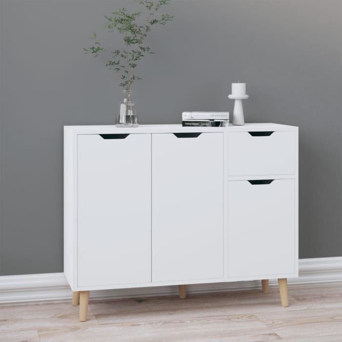 Buffet Blanc brillant 90x30x72 cm Aggloméré - The Living Store - Buffets & bahuts