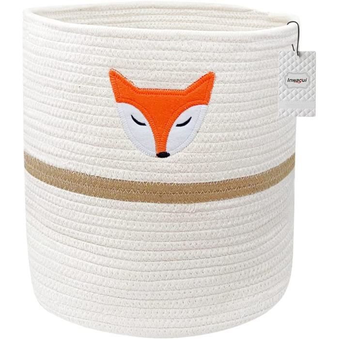 Panier à Linge En Corde De Coton Motif Renard - 30x30 Cm, Avec Poignées, Rangement Jouets, Décoration Maison