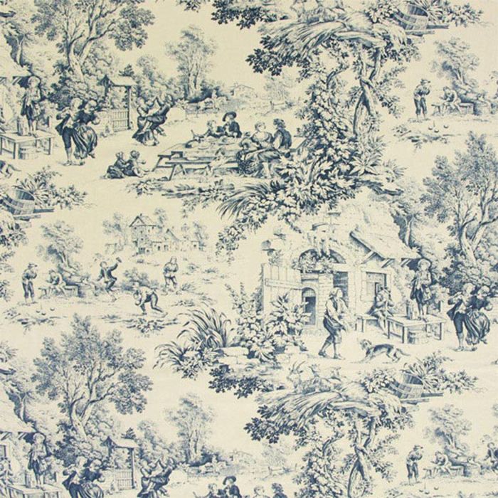 Tissu au mètre - Festin - Toile de jouy bleu - 100% coton - Largeur ...