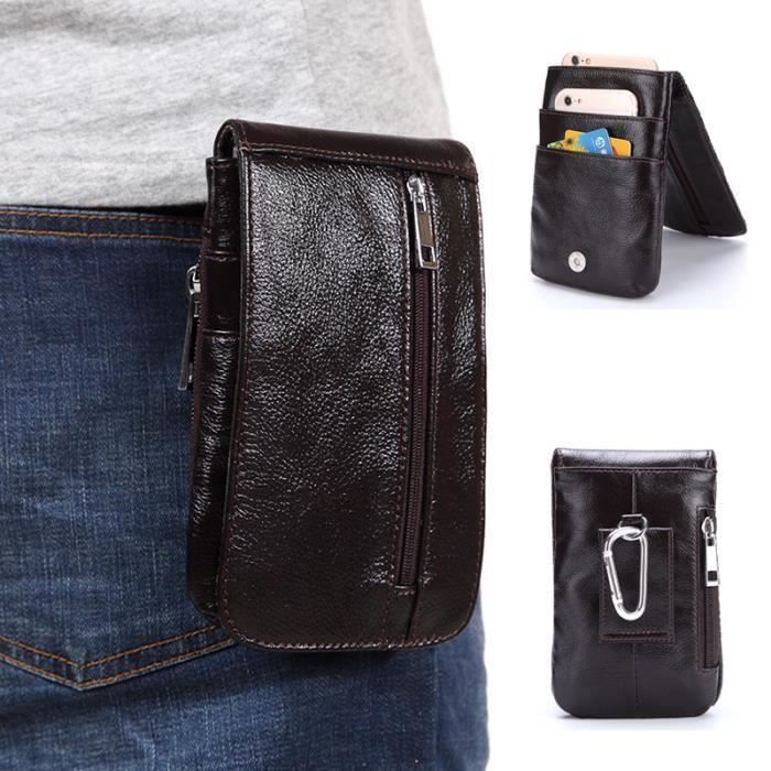 Étui Ceinture En Cuir Pour Téléphone - Sacoche Clip Homme Femme - Idéal Randonnée Et Voyage - Compatible IPhone & Samsung
