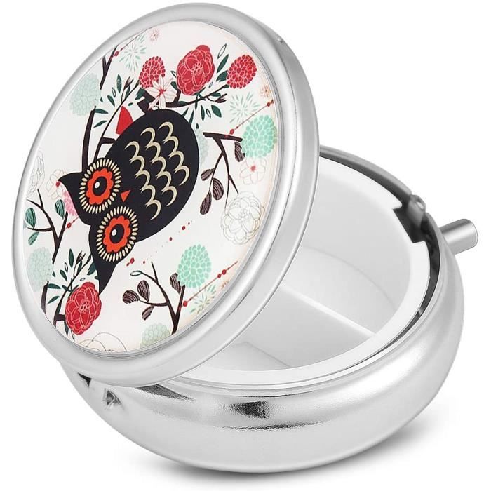 Pilulier Rond Vintage 3 Compartiments - Métal Décor Floral - Occasion (État Usé)