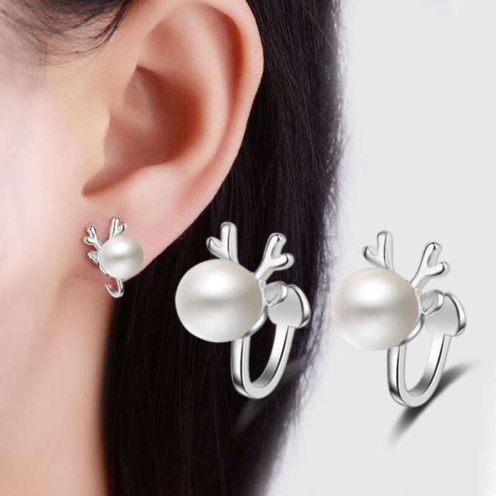 boucles d' oreilles Non percées en argent 2018, bijoux pour femmes, charmant, mignon, perle fauve, Cartilage, à Clip,*SD7563