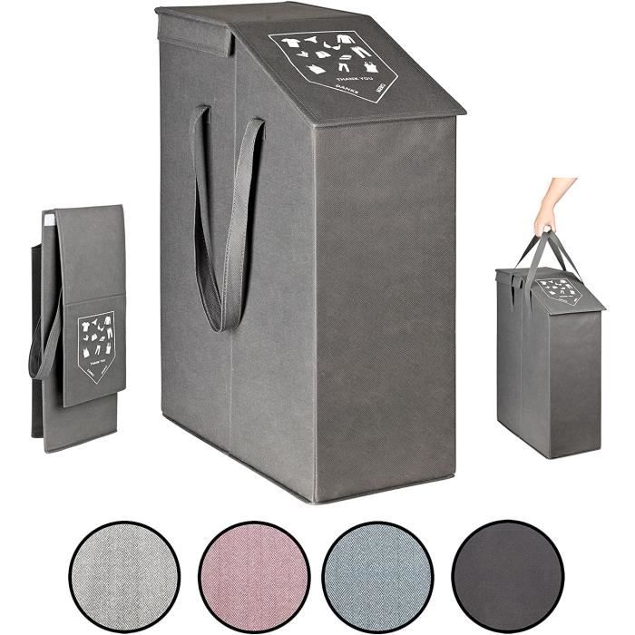 Panier à Linge Pliable 60L - 2 Pièces Noir, Économise De L'Espace, Parfait Buanderie