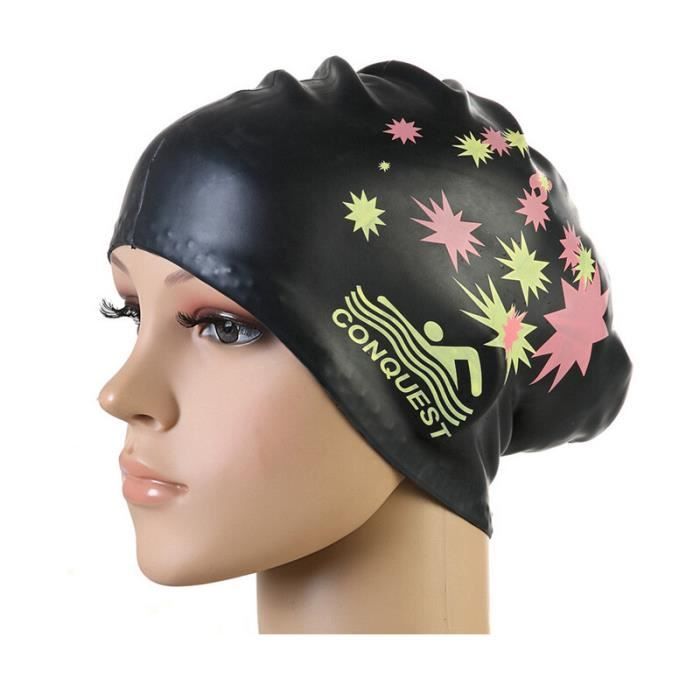 Bonnet De Bain Enfant Teuena - Silicone Imperméable - Protection UV - 5-12 Ans - Noir