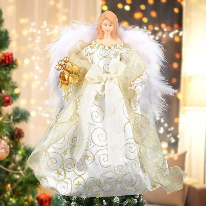 Cime De Sapin Ange Belle Vous - 20,5cm - Plastique Argenté - Décoration Noël étoile De Sapin - Blanche