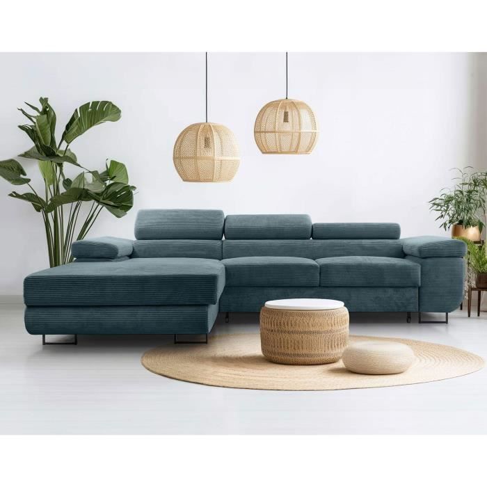 Canapé d'angle 6 places Bleu Velours Design Relax