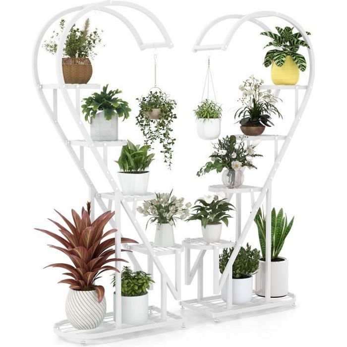 COSTWAY Lot de 2 Supports pour Plantes en Métal-Crochet Étagère à Fleurs Porte Plantes en Forme de Demi-cœur - Salon Balcon-Blanc