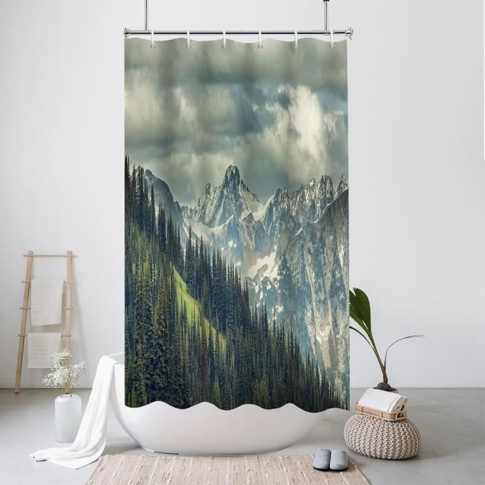 Rideau De Douche Motif Mer Et Palmiers - 180x180cm Anti-Moisissure