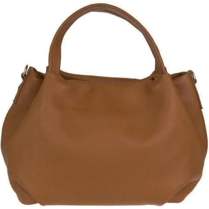 Sac Seau Femme Modarno Fiona - En Cuir Véritable - Poignée Métal Et Bandoulière Réglable - Dimensions 37x38x15 Cm