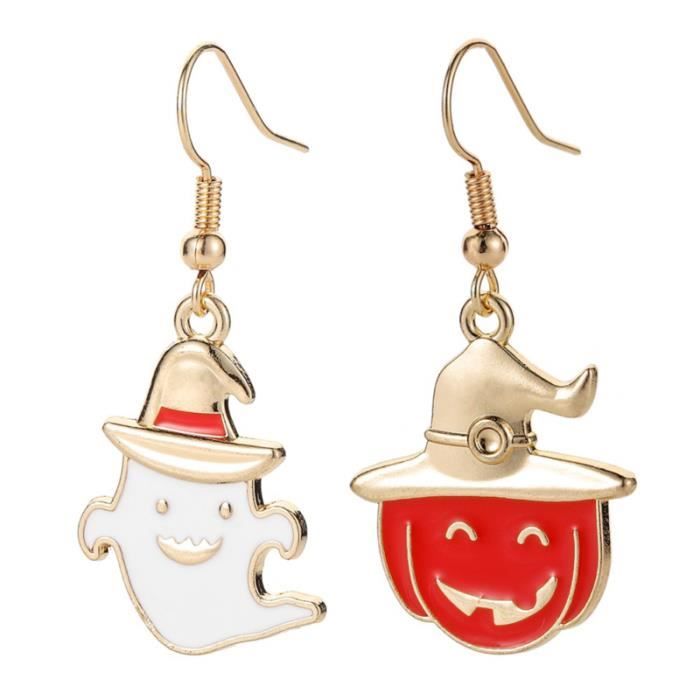 Boucles D'oreilles Pendantes Motif Citrouille Halloween - Métal Et Verre/acrylique - Neuves