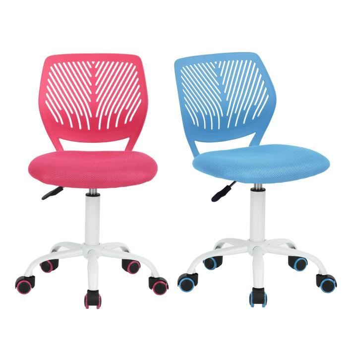 furniturer lot de 2 chaise de bureau adolescents hauteur réglable avec siège en tissu ergonomique, rose+bleu