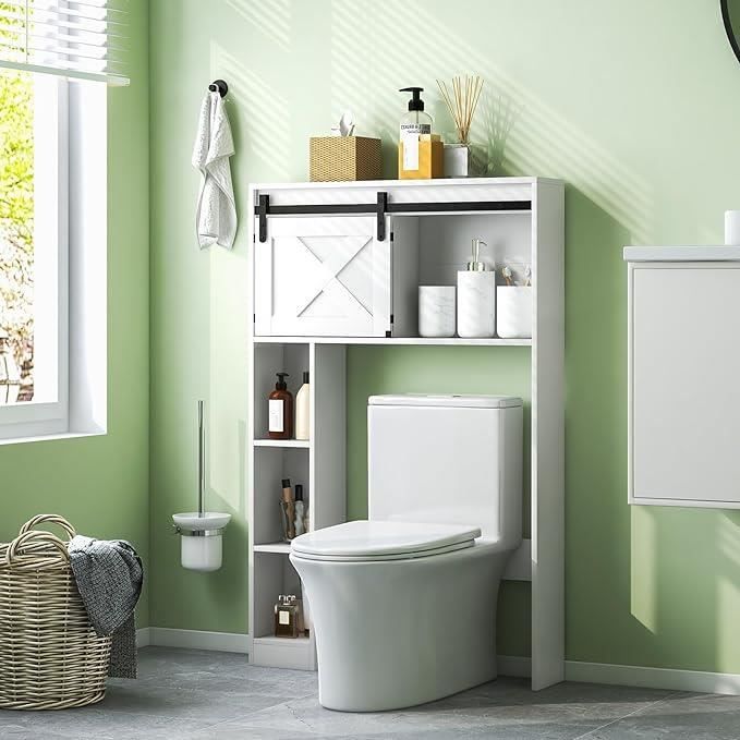 goplus meuble étagère de salle de bain, rangement au dessus des toilettes wc ou lave-linge, 84 x 17 x 128 cm, blanc