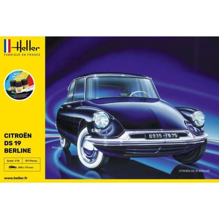 Maquette de voiture - HELLER - Citroen DS 19 - Starter Kit - Bleu - Matériaux mixtes - 1/16ème
