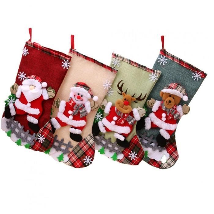 Botte de Noël à Remplir Sac à Bonbons FREESOO Chaussettes de Noël à Suspendre 3pcs Décoration Cheminée Bas de Noël Père de Noël Ours Polaire Bonhomme de Neige Sac Cadeau en Tissu 