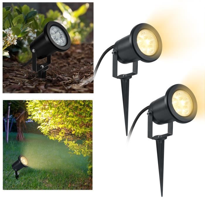 Projecteur à piquer 2X3W Lampe Extérieur Éclairage de Jardin LED Décoration  Lumière Lampe Spot Encastrable, Blanc