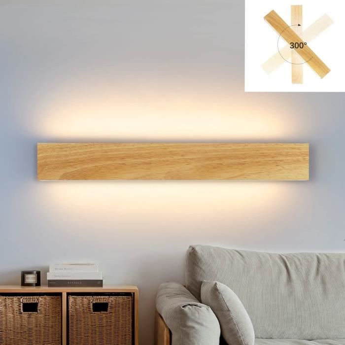 Homefire LED Applique murale en bois - Moderne 3000K blanc chaud 52 cm Design Lumière haut et bas Lampe Murale pour Salon couloir