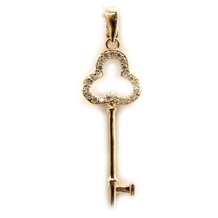 Pendentif Clé En Or Jaune 9 Carats Avec Oxydes De Zirconium - Neuf Avec étiquettes