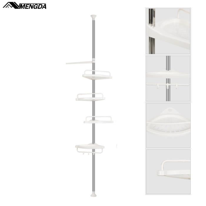 mengda etagère de douche télescopique en acier inoxydable étagère d'angle de salle de bains 254-304 cm blanc
