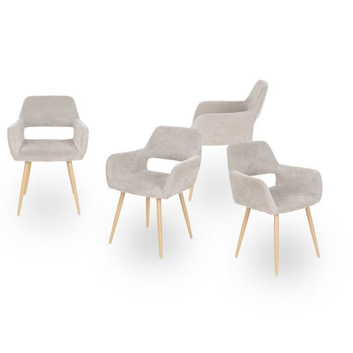 MEUBLES COSY Lot de 4 fauteuils de salle à manger scandinaves avec accoudoirs en tissu beige - CROMWELL