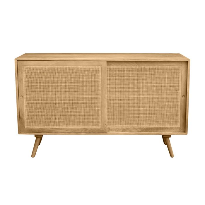 Miliboo - Buffet en bois manguier massif et cannage rotin 2 portes coulissantes L135 cm ACANGE