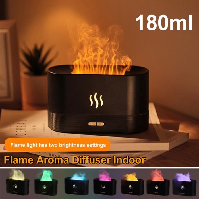 Diffuseur Huiles Essentielles Avec Effet Flamme, 7 Couleurs Lumières LED Humidificateur , Minuterie Et Arrêt Automatique Sans Eau-Blanc