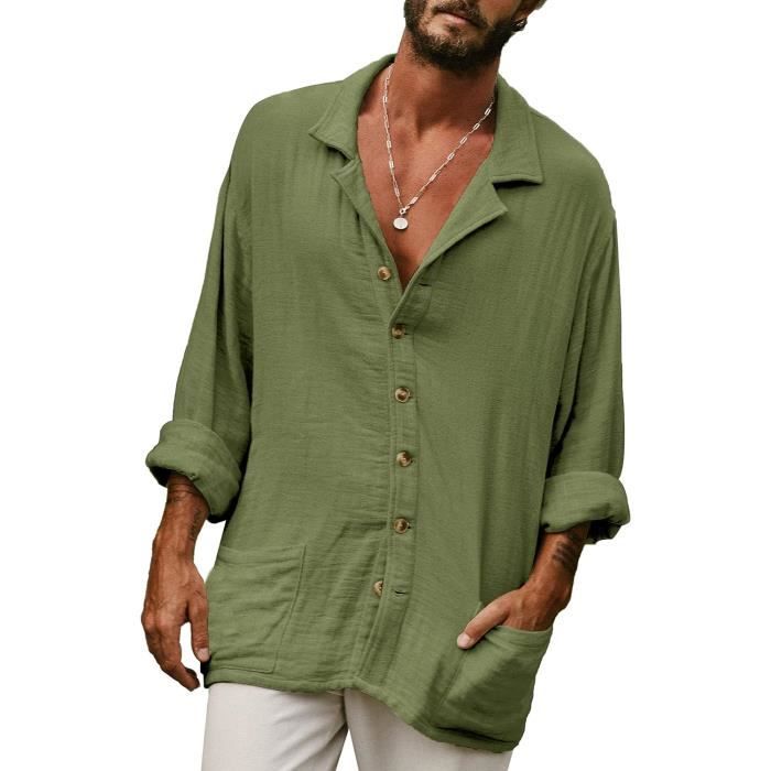 Chemise en lin et coton pour homme Marque Modèle Manches