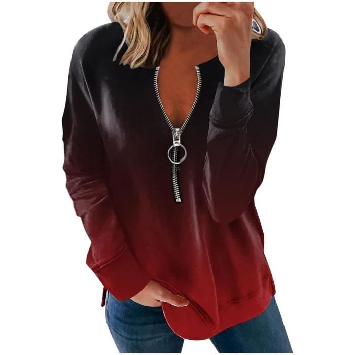 SWEATSHIRT Femme Sweat Shirt Zipp Chic Et Pas Cher Hiver Manche