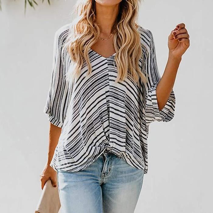 Chemisier Femme T-Shirt Haut Cravate Chic à Manche Longue Blouse Casual Chemise 