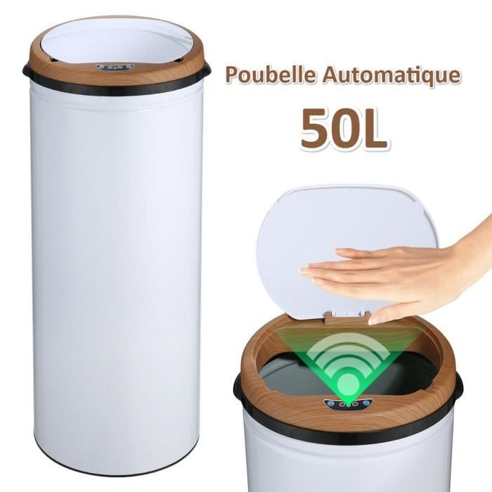 Poubelle automatique 50L avec capteur poubelle de cuisine avec anti-odeur  en acier - blanc et brun - Cdiscount Au quotidien