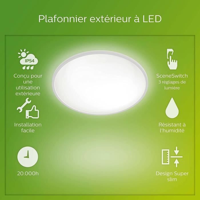 Plafonnier LED PHILIPS SuperSlim - 15W - Blanc - IP54