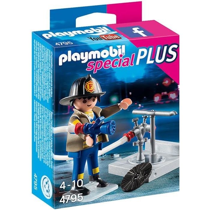 PLAYMOBIL - Pompier avec bouche d'incendie 4795 - Spécial Plus - A partir  de 4 ans