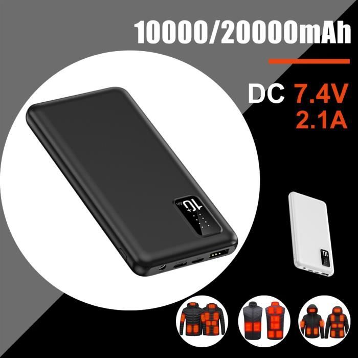 Batterie Externe 20000mAh Recharge Rapide, Pour Veste Chauffante - DC7.4V  USB-C micro-USB USB-A - Noir - Cdiscount Téléphonie