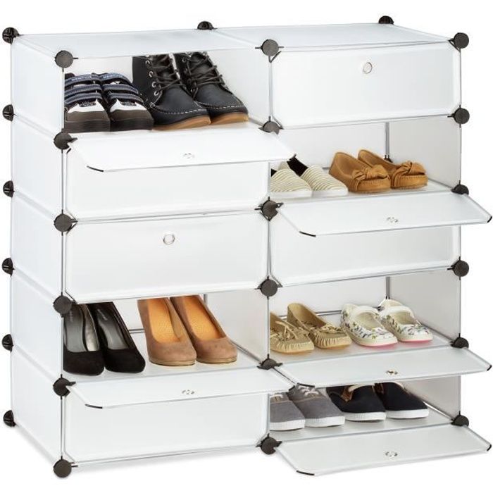 relaxdays meuble chaussures cubes rangement 10 casiers plastique chaussures modulable diy hxlxp: 90x94x37 cm, couleurs -