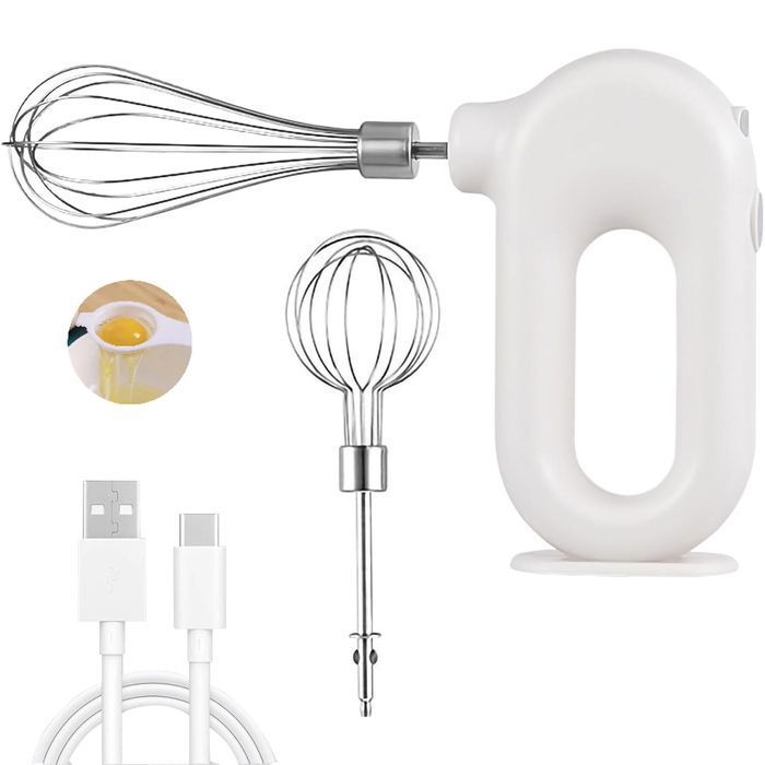 Batteur Electrique Cuisine Batteur à Main Sans Fil USB Rechargeable Mini Batteur à Oeufs Portable 2 Batteurs et 4 Vitesses