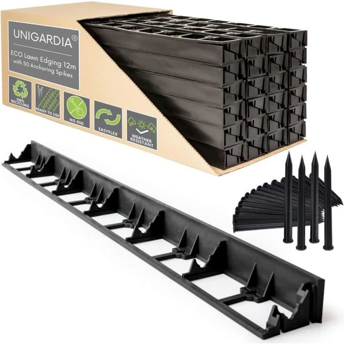 Bordure De Jardin VOUNOT 20m En PE Avec 12 Piquets - Flexible Gris Aspect Naturel - Hauteur 13cm