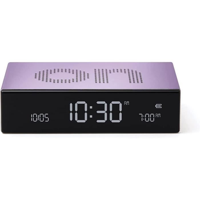 Sveglia Flip Classic Lexon - Design Iconico Reversibile, Ricaricabile USB-C, Display LCD, Viola