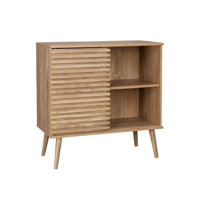 Buffet scandinave décor bois. buffet haut. vaisselier. avec 1 porte coulissante rainurée et 2 étagères 80cm Buffet scandinave décor bois. buffet haut. vaisselier. avec 1 porte coulissante rainurée et 2 étagères 80cm